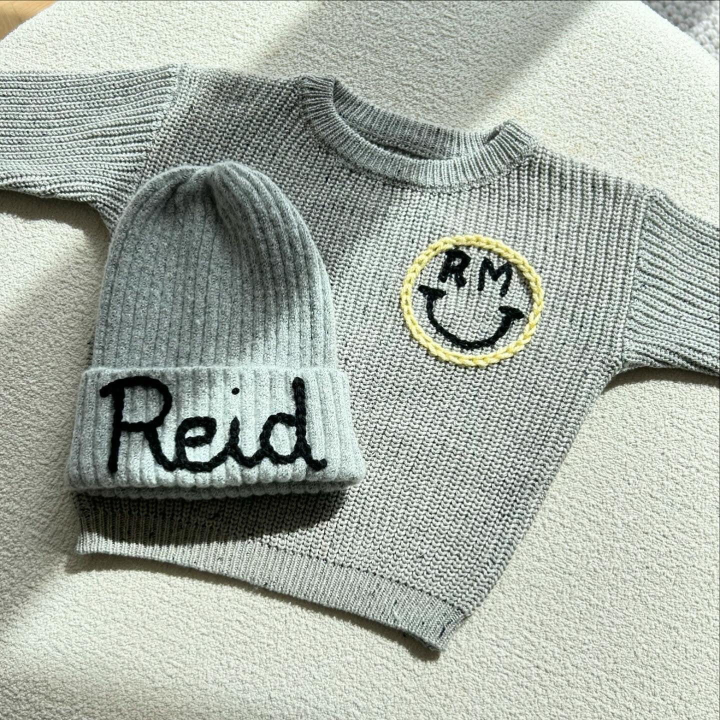 Smiley Initial Classic Knit Sweater | Custom Smiley Face Sweater