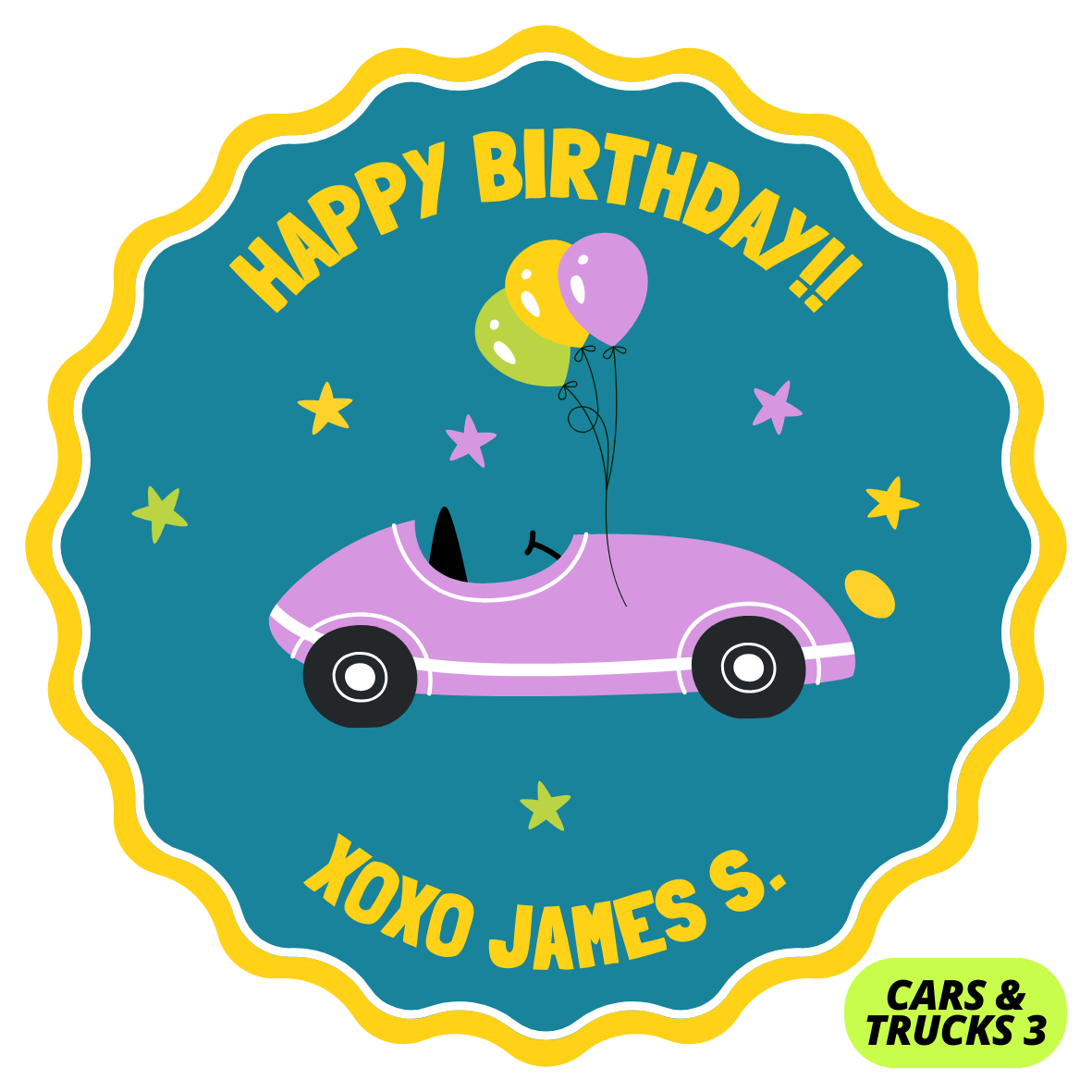 CARS & TRUCKS THEME HAPPY BIRTHDAY STICKERS