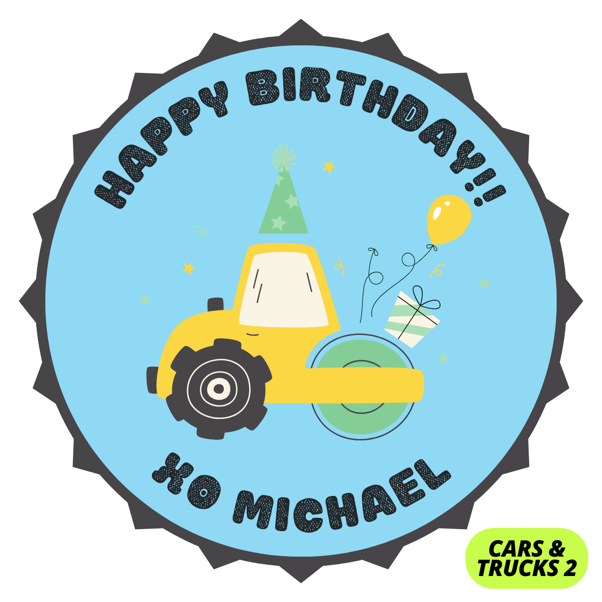 CARS & TRUCKS THEME HAPPY BIRTHDAY STICKERS