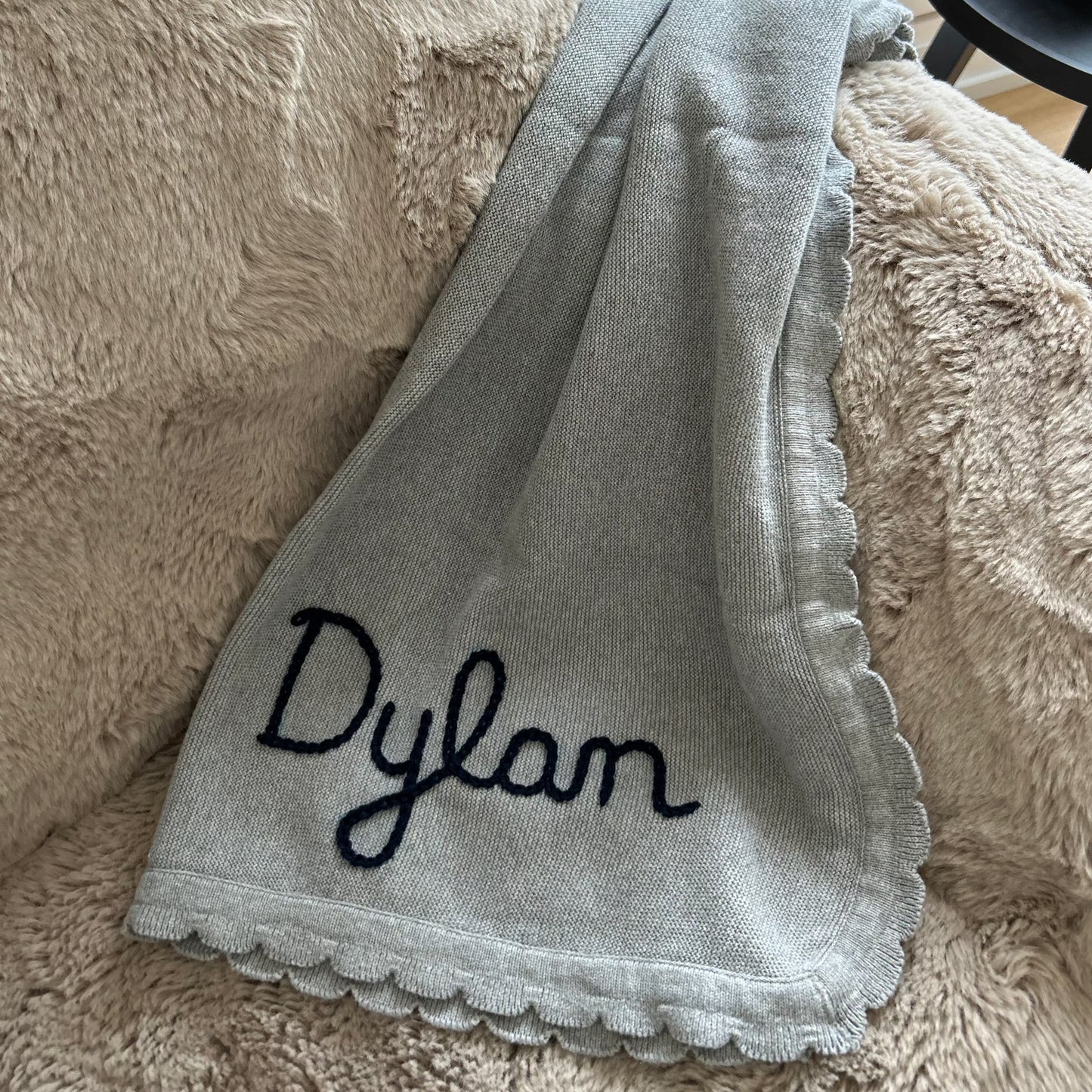 Grey Scalloped Edge Blanket | Gender Neutral baby blanket