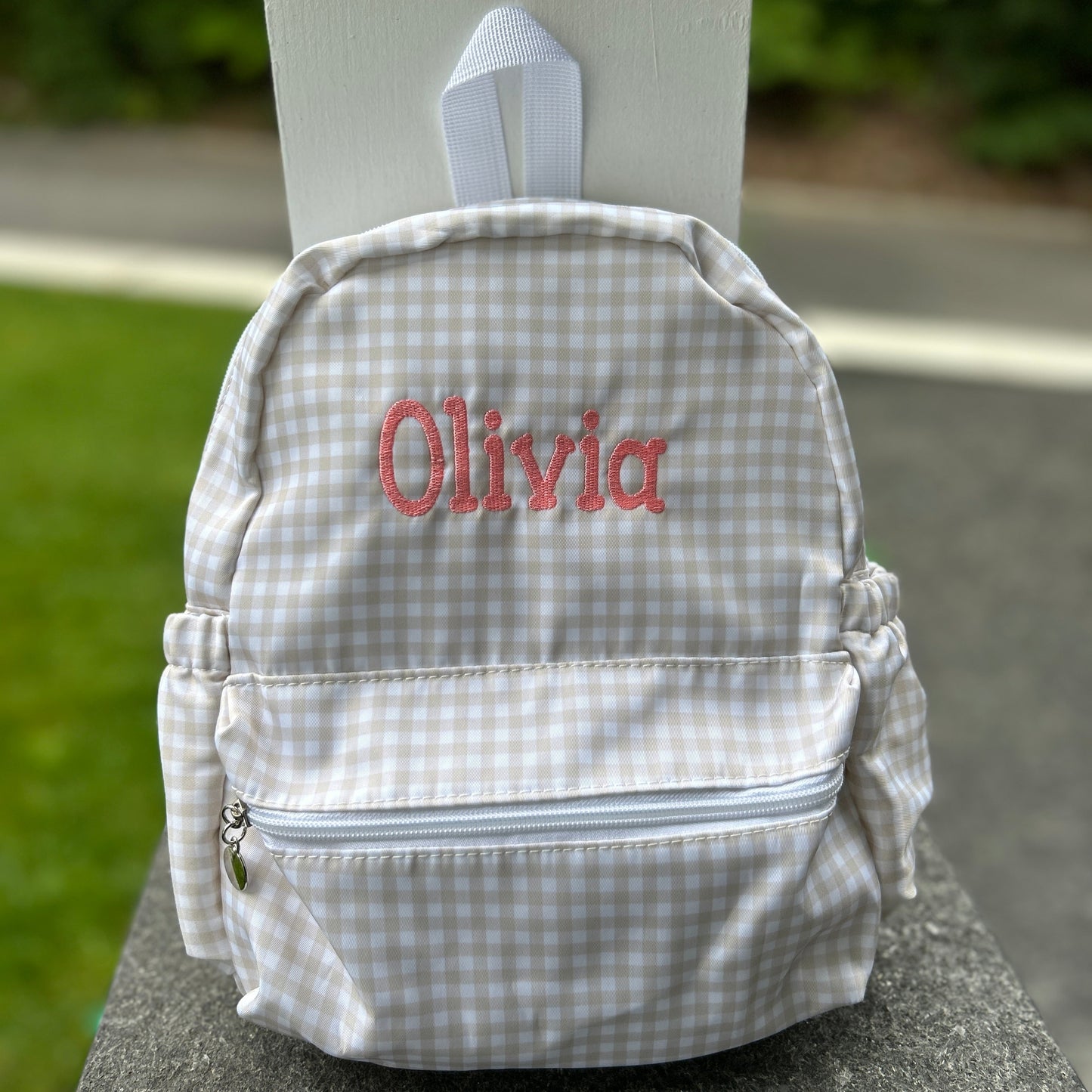 Gingham Toddler Backpack in Grey
