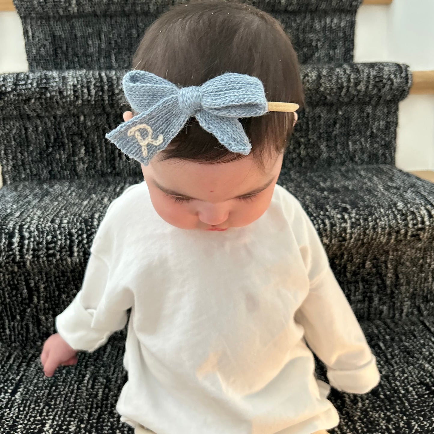 Knit Custom Initial Hairband Bows | Baby Girls Hair Accessories Multiple Colours