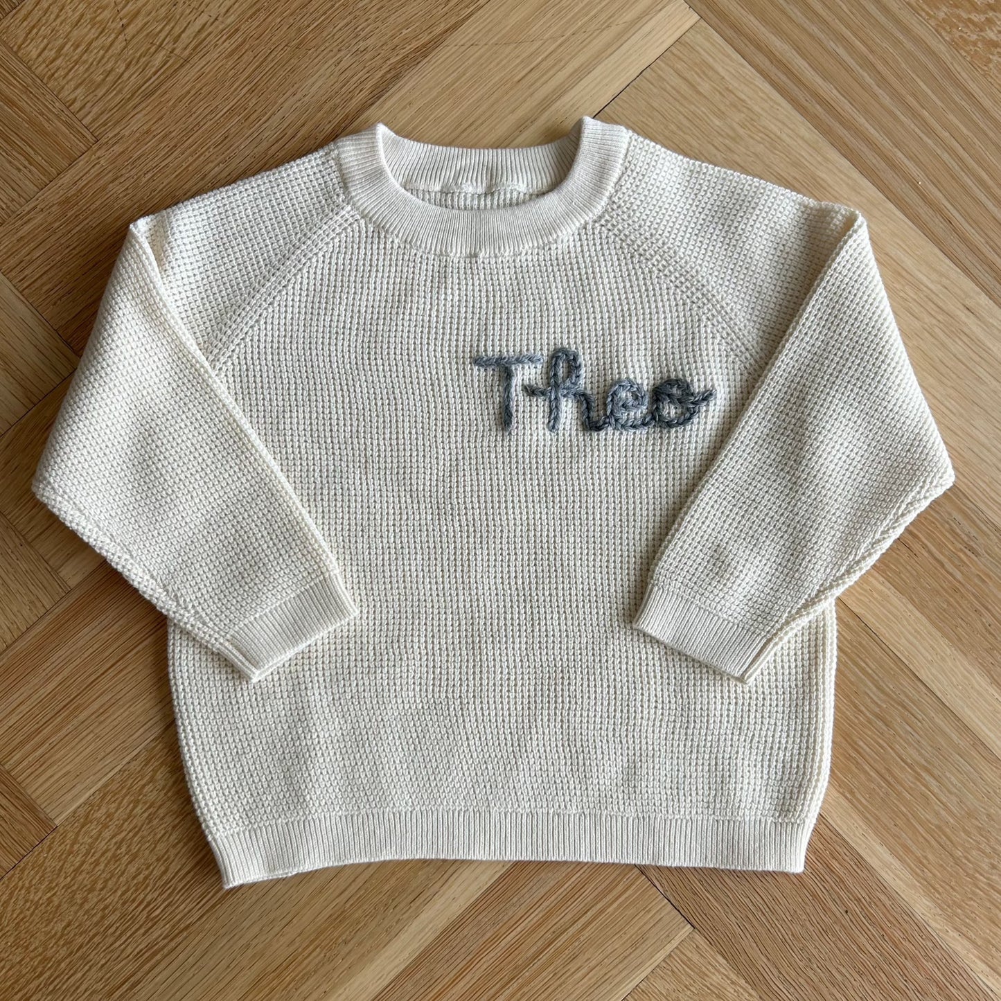 Waffle Straight Cut Sweater | Blue or Ivory 6 Months to 4 Years
