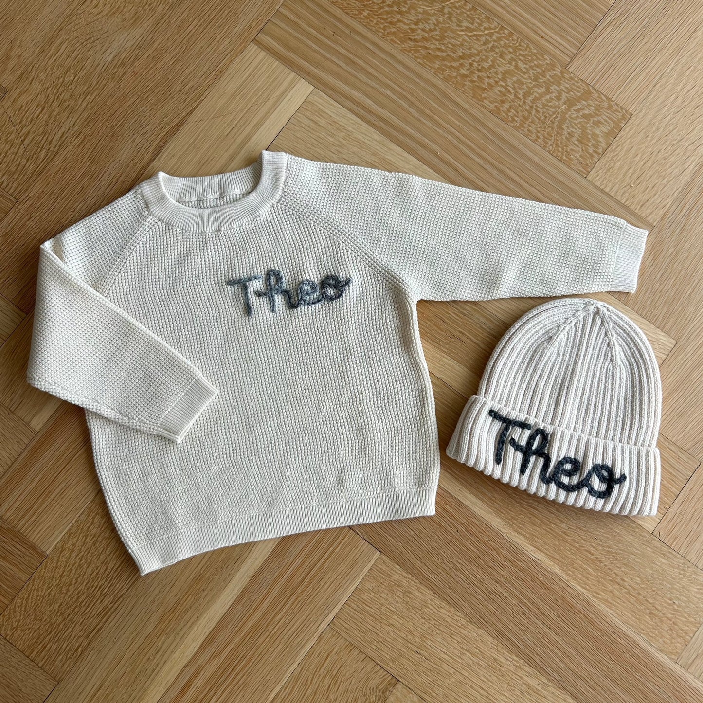 Waffle Straight Cut Sweater | Blue or Ivory 6 Months to 4 Years