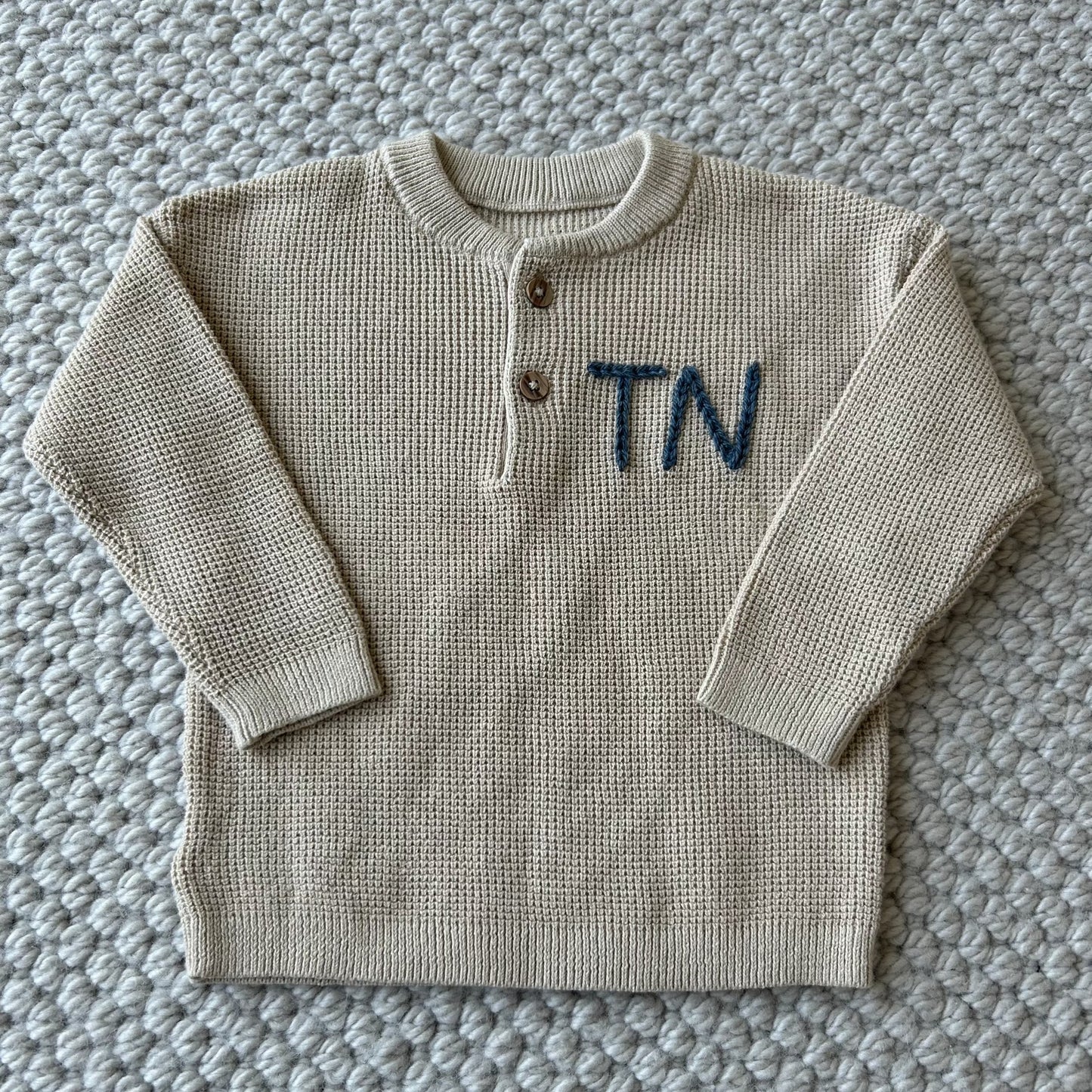 Henley Waffle Sweater | Blue and Beige Multiple Sizes