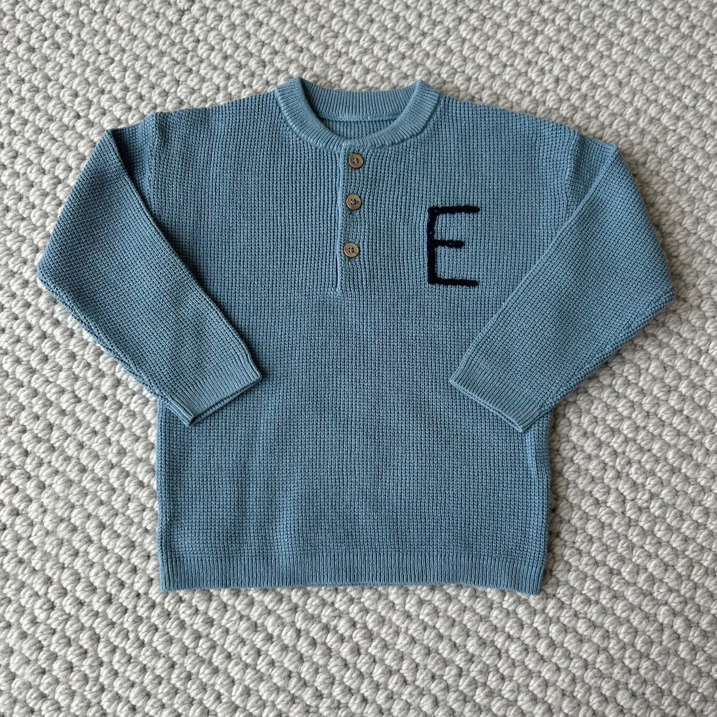 Henley Waffle Sweater | Blue and Beige Multiple Sizes