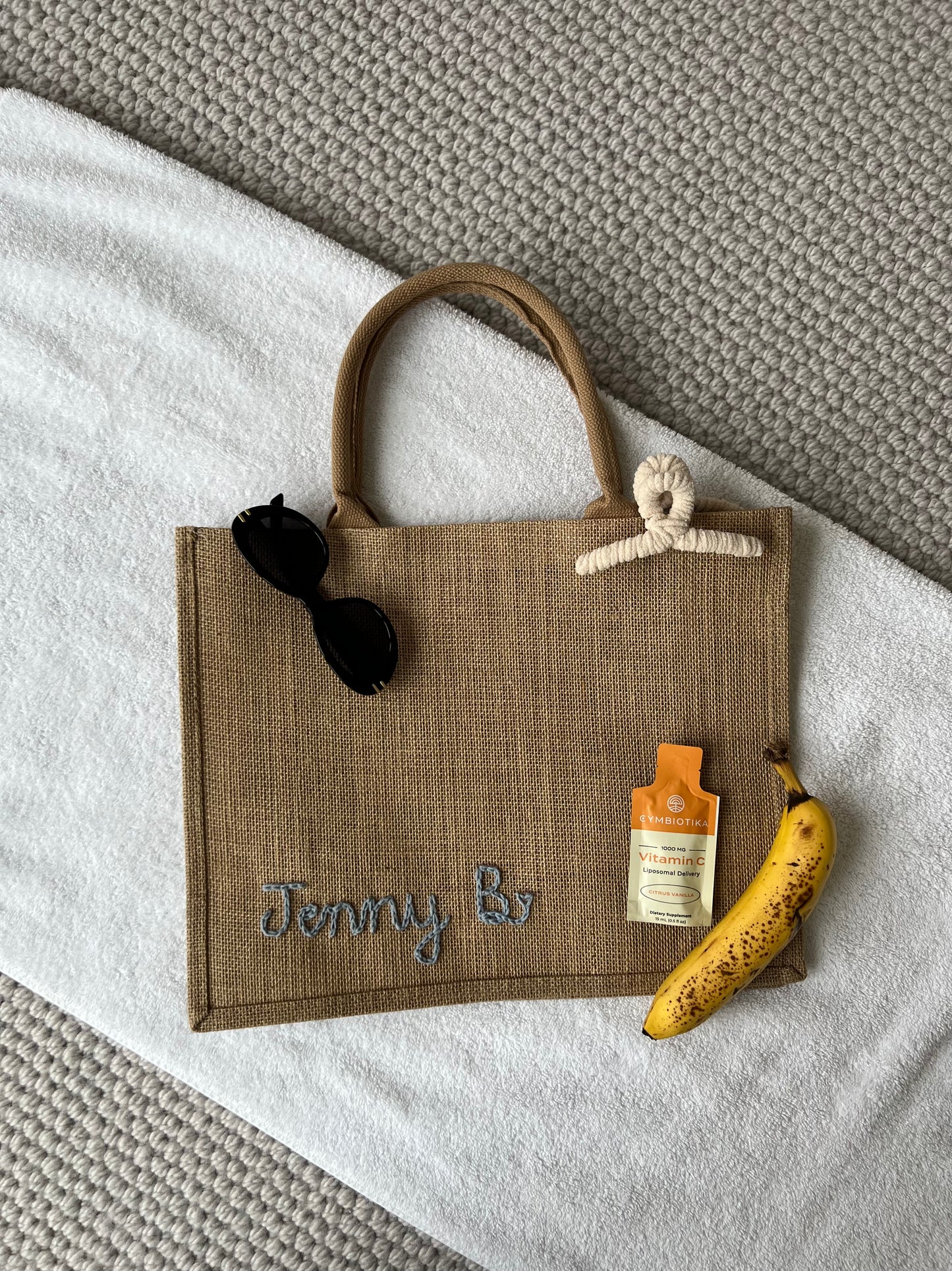 The Custom Beach Tote| Rectangular Jute Beach Bag