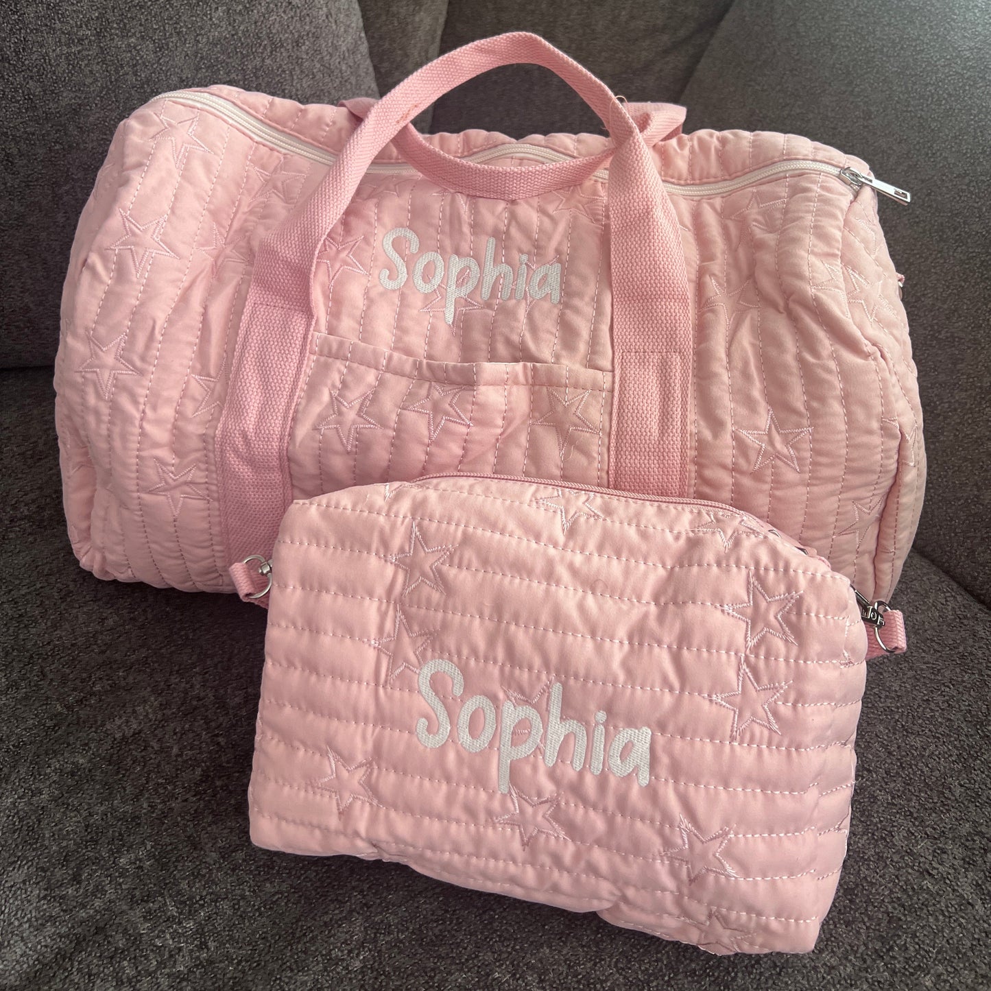 Star Bag & Pouch Bundle | Overnight Bag + Pouch in Grey or Pink| Machine Embroidery