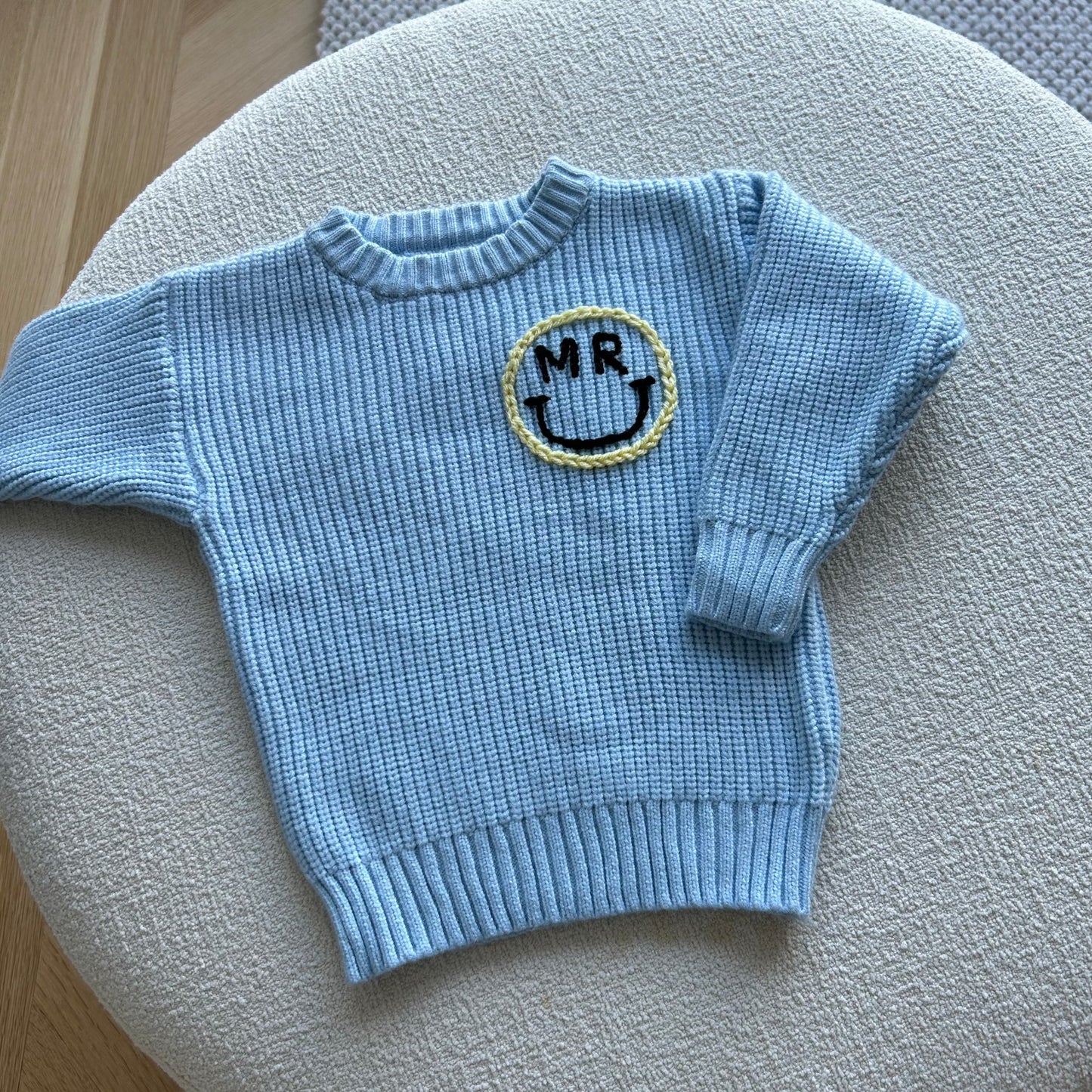 Smiley Initial Classic Knit Sweater | Custom Smiley Face Sweater