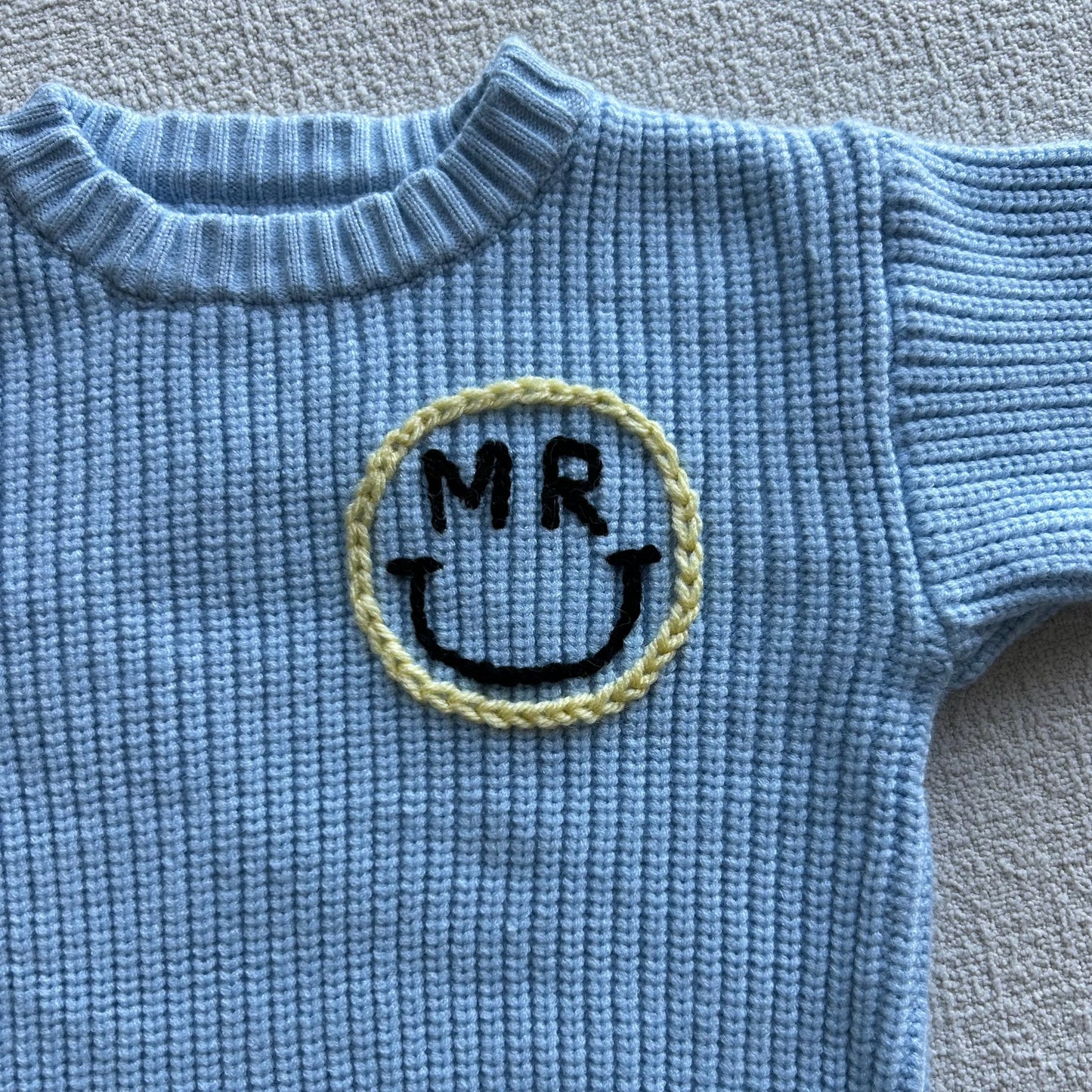 Smiley Initial Classic Knit Sweater | Custom Smiley Face Sweater