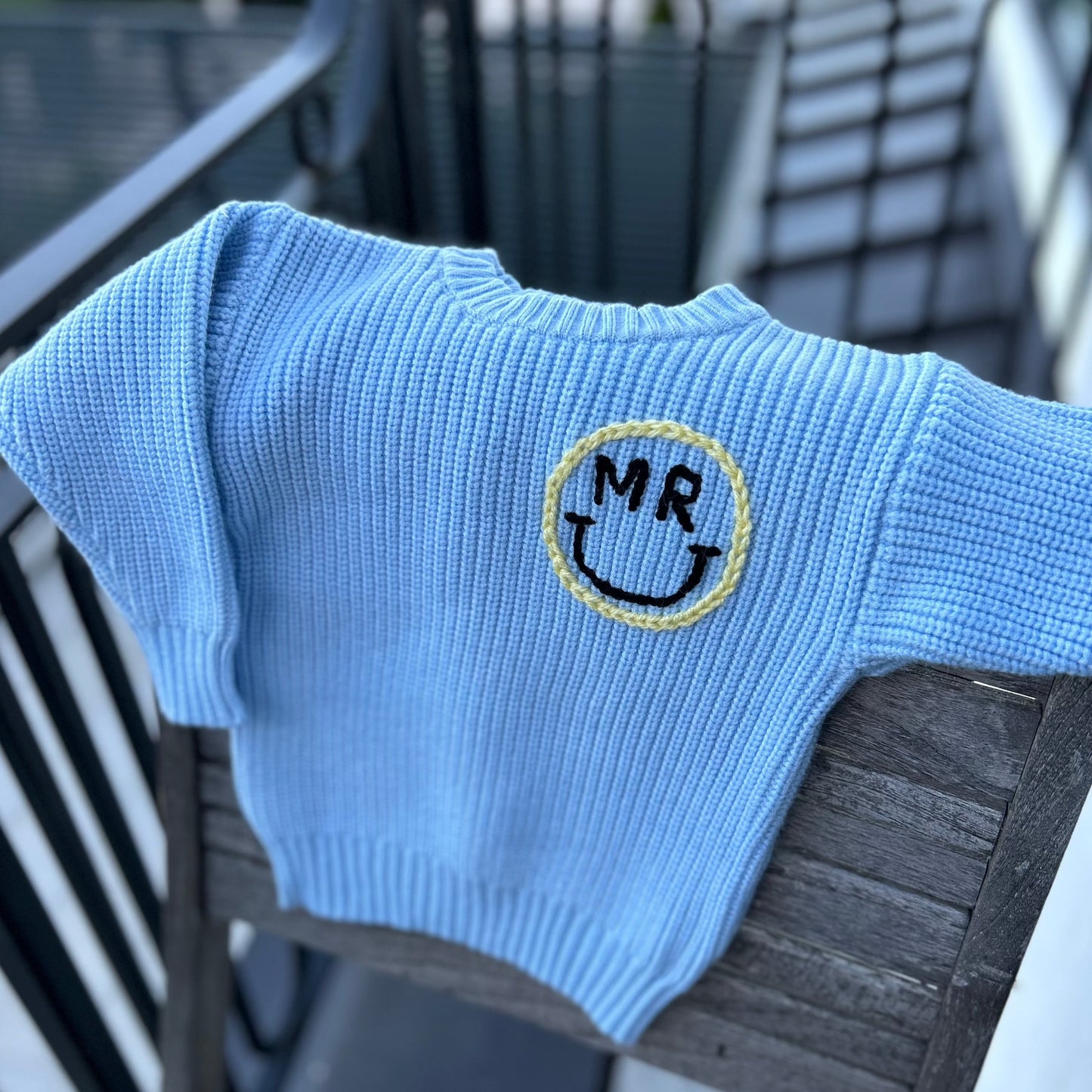 Smiley Initial Classic Knit Sweater | Custom Smiley Face Sweater