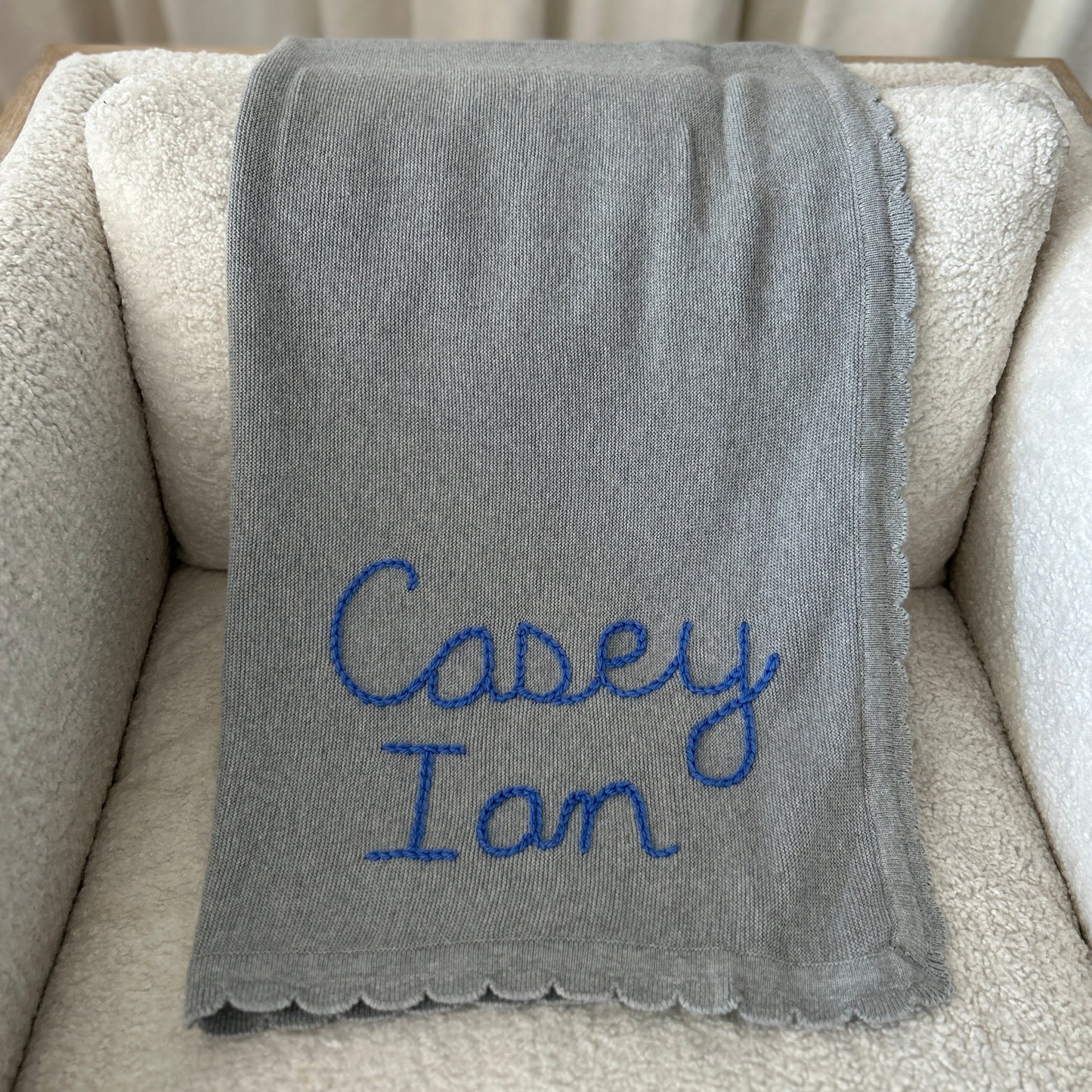 Grey Scalloped Edge Blanket | Gender Neutral baby blanket