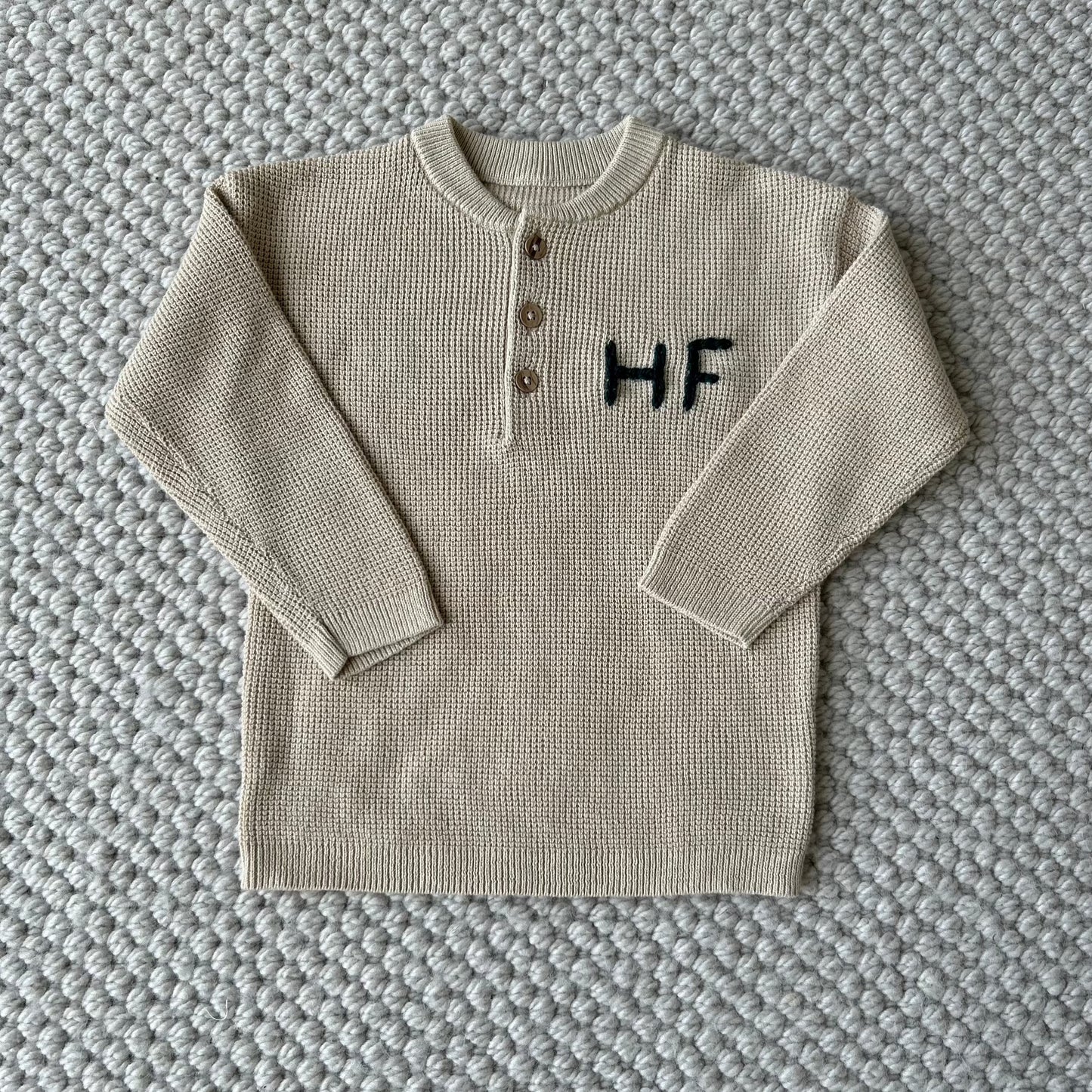 Henley Waffle Sweater | Blue and Beige Multiple Sizes