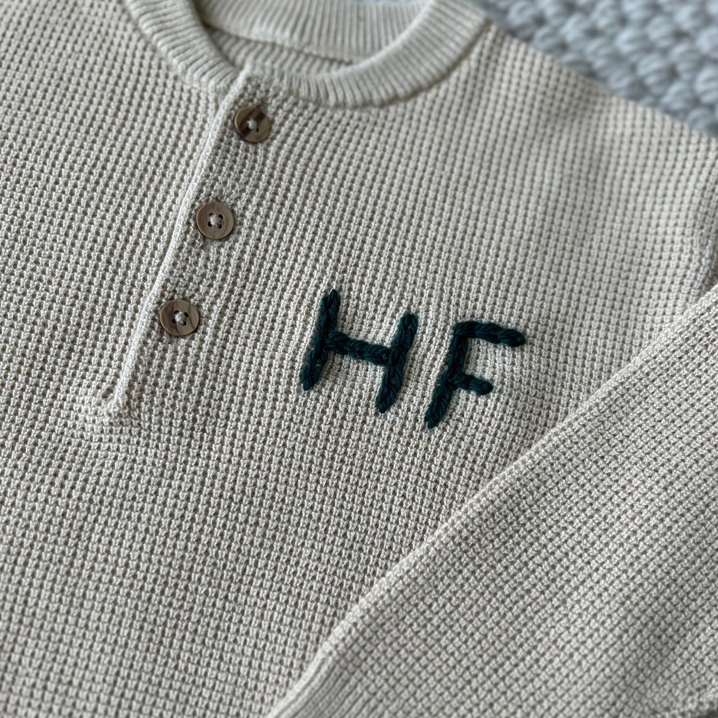 Henley Waffle Sweater | Blue and Beige Multiple Sizes