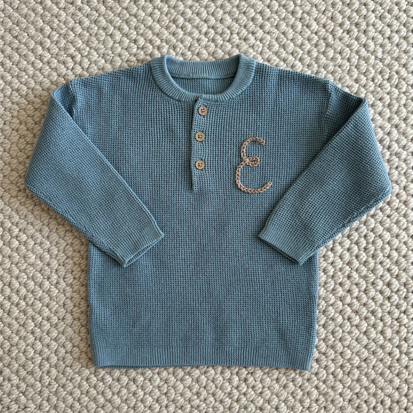 Henley Waffle Sweater | Blue and Beige Multiple Sizes