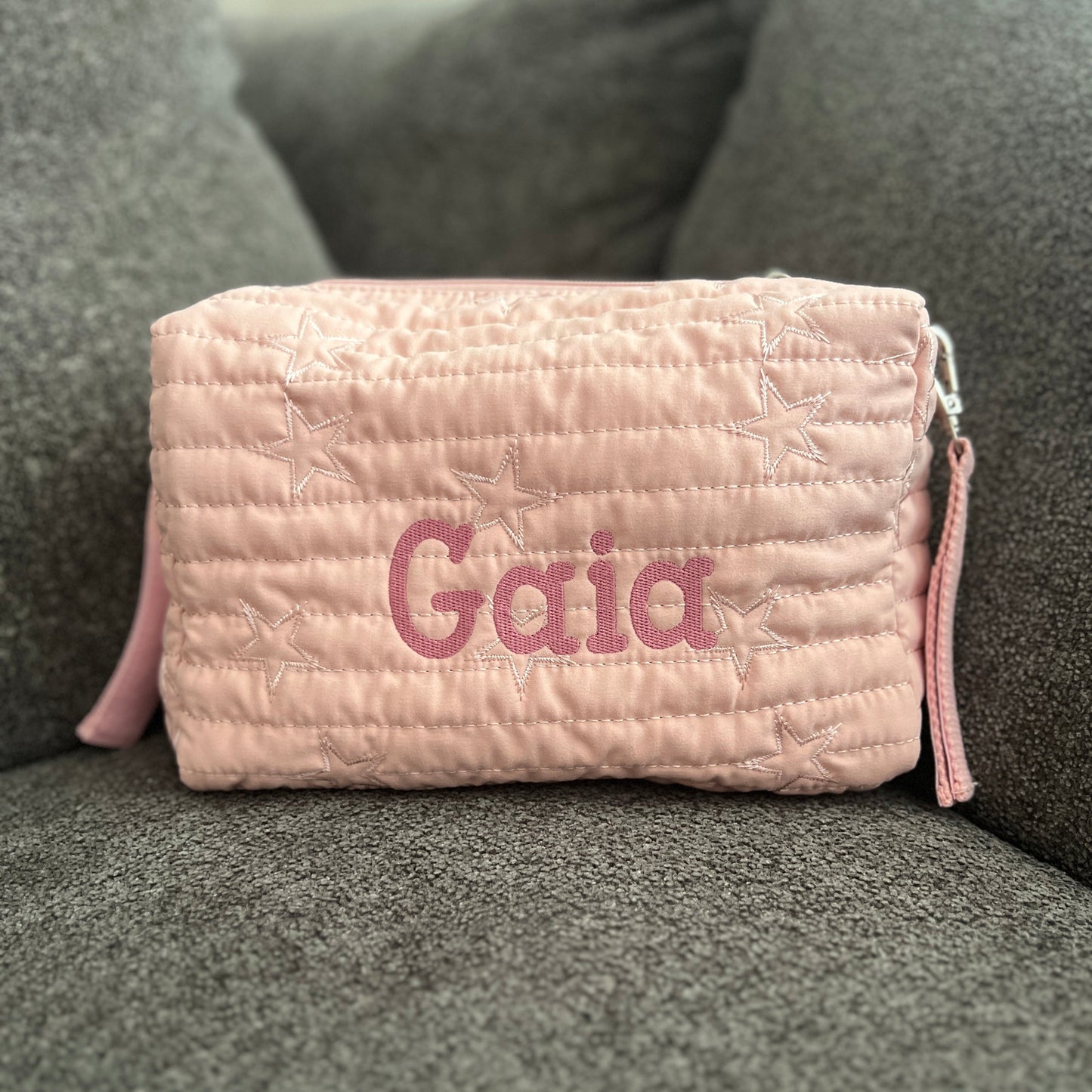 Star Diaper Pouch | Pale Pink or Grey Green | Machine Embroidery