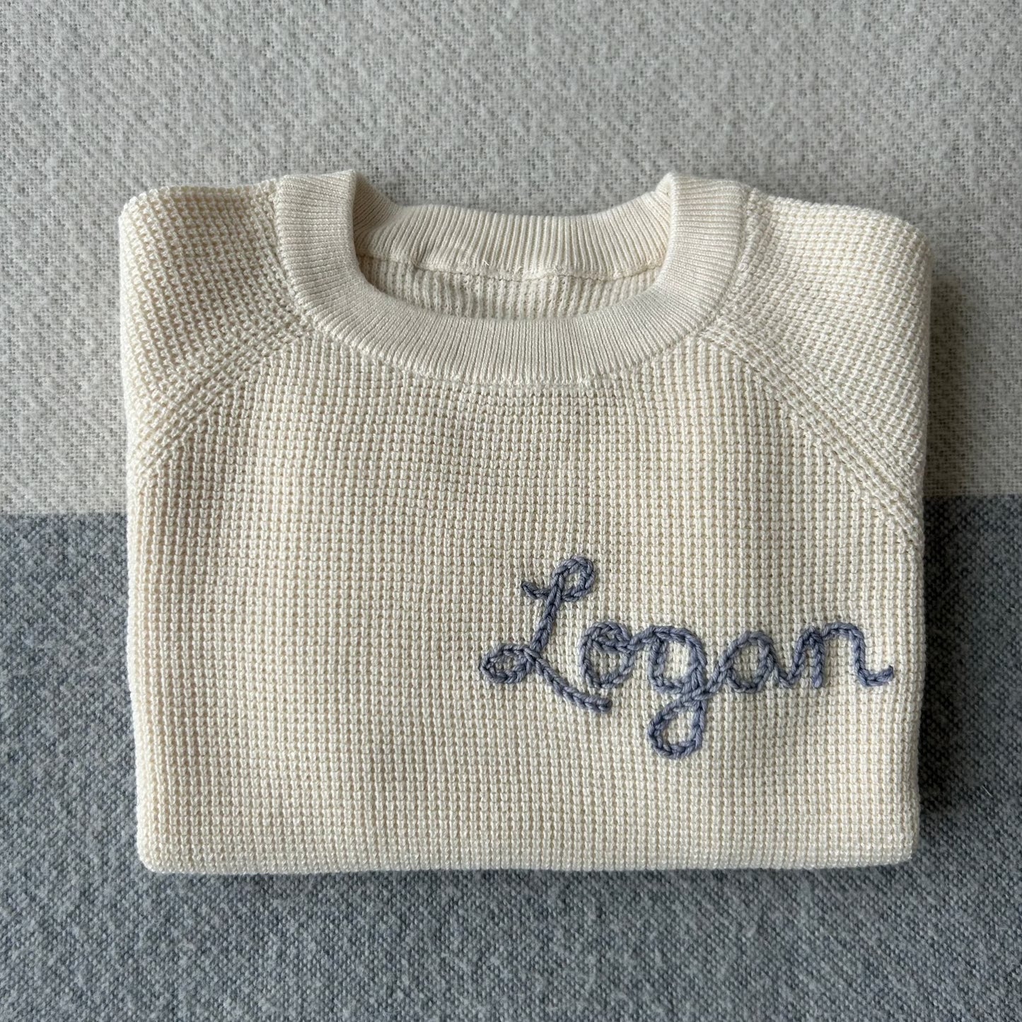 Waffle Straight Cut Sweater | Blue or Ivory 6 Months to 4 Years