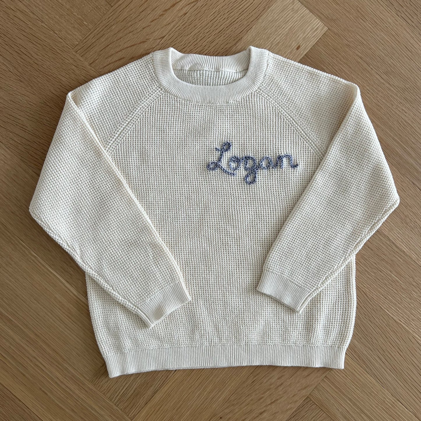 Waffle Straight Cut Sweater | Blue or Ivory 6 Months to 4 Years