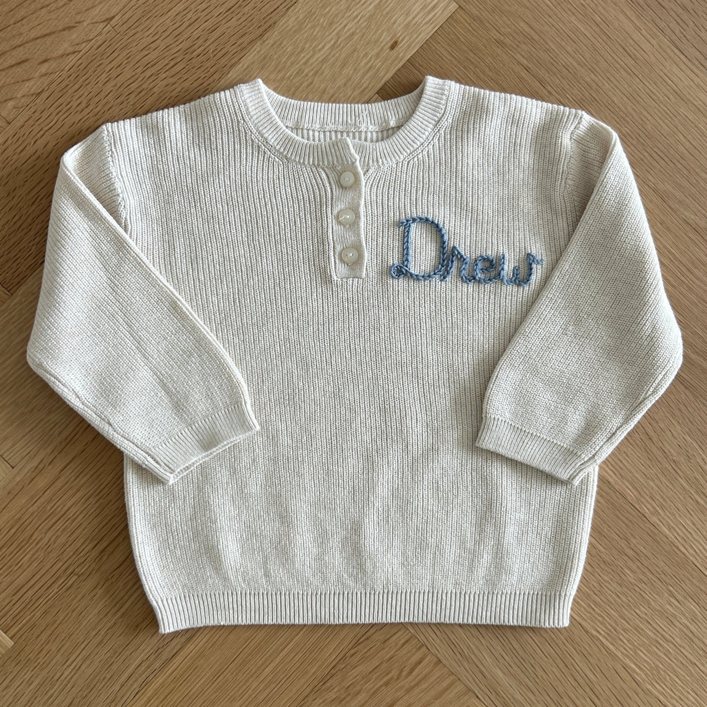 Henley Waffle Sweater | Blue and Beige Multiple Sizes