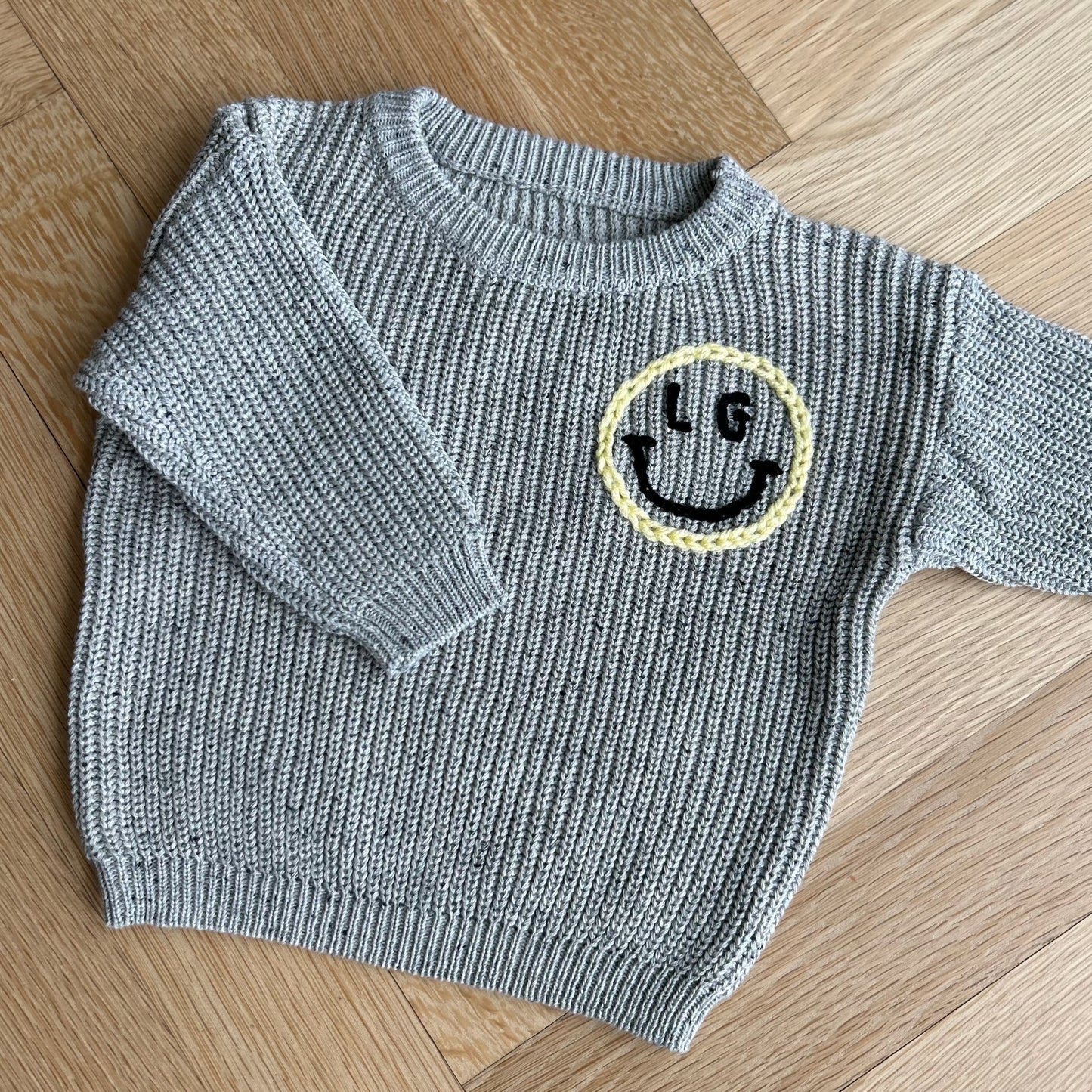 Smiley Initial Classic Knit Sweater | Custom Smiley Face Sweater