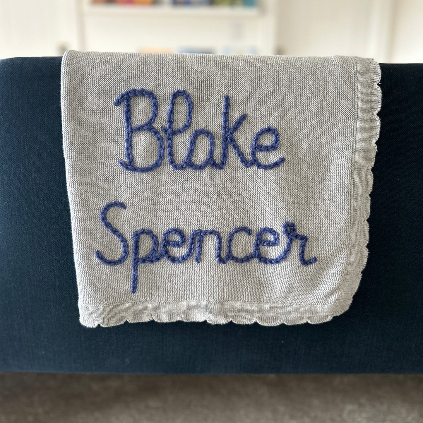 Grey Scalloped Edge Blanket | Gender Neutral baby blanket