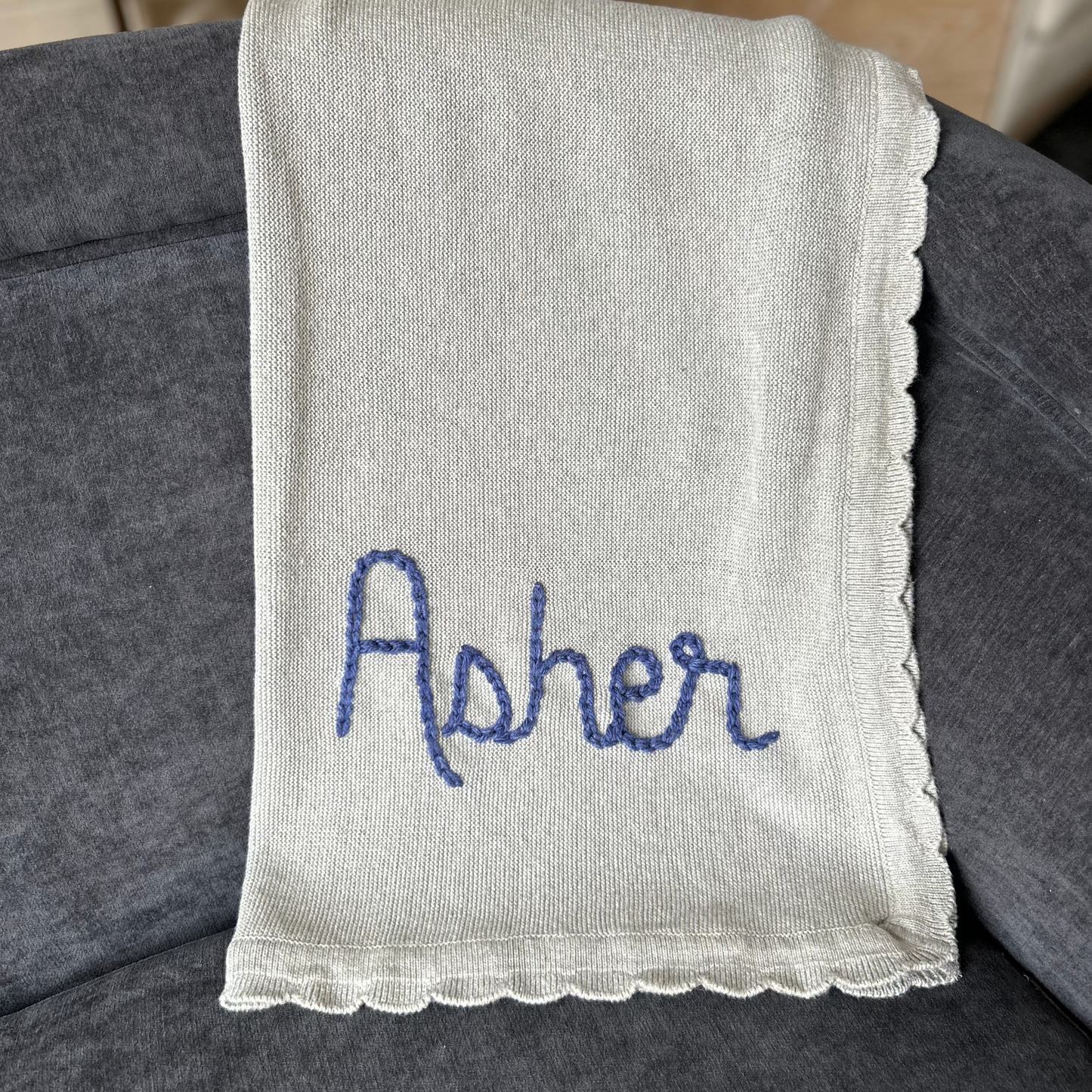 Grey Scalloped Edge Blanket | Gender Neutral baby blanket