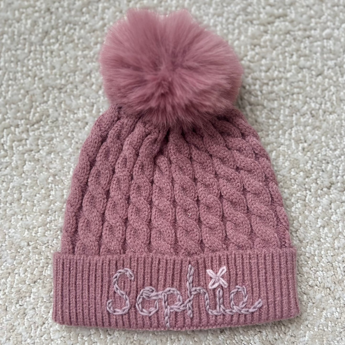 Deep Blush Cableknit Pompom Beanie for babies | Soft Custom Baby Hat