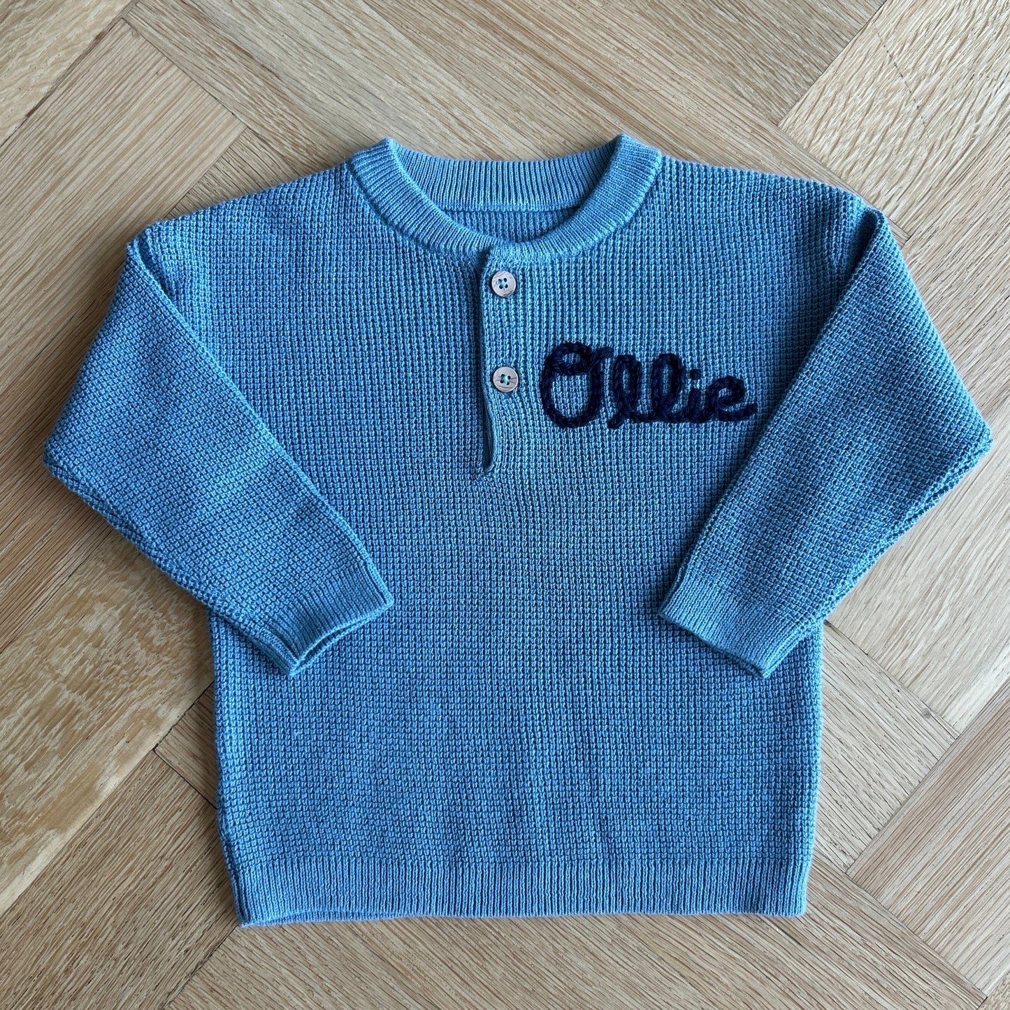 Henley Waffle Sweater | Blue and Beige Multiple Sizes
