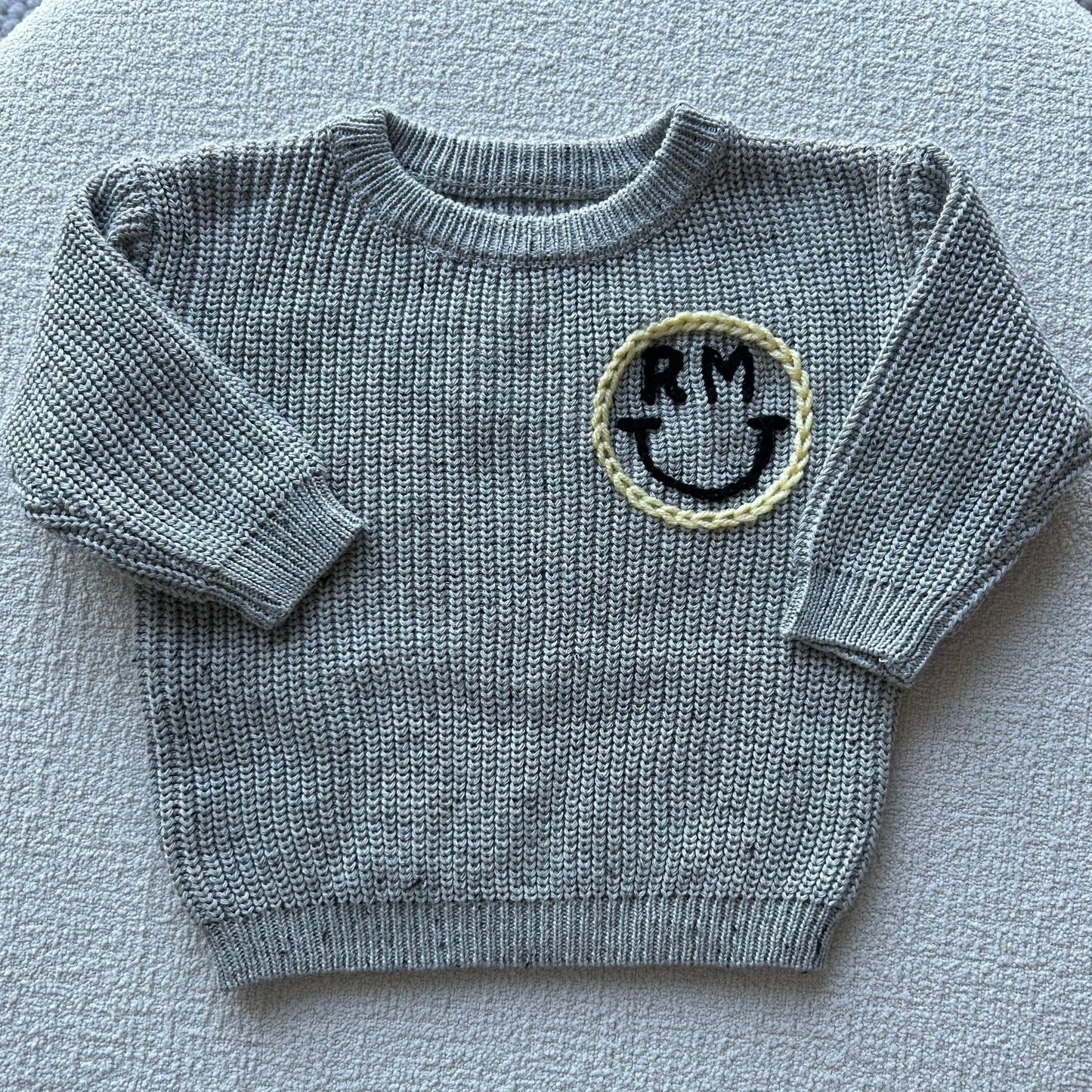 Smiley Initial Classic Knit Sweater | Custom Smiley Face Sweater