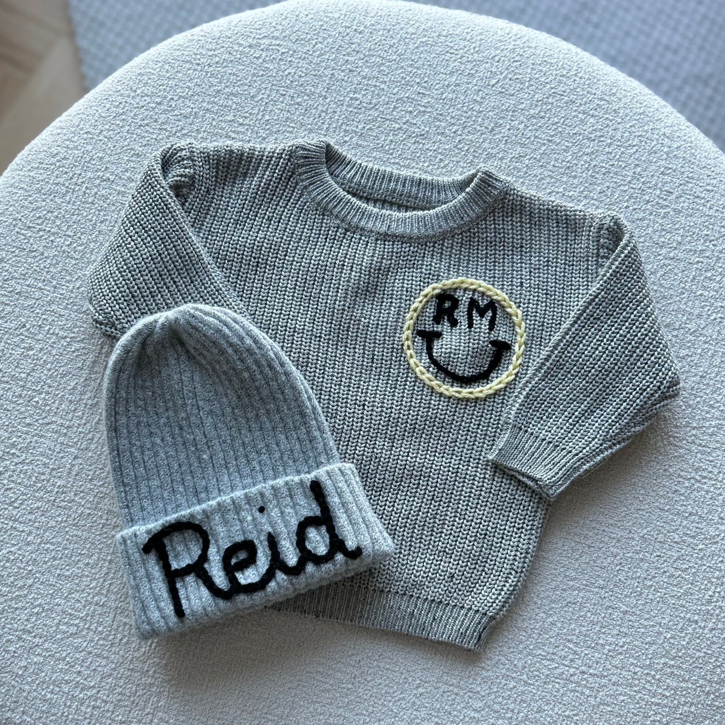 Smiley Initial Classic Knit Sweater | Custom Smiley Face Sweater