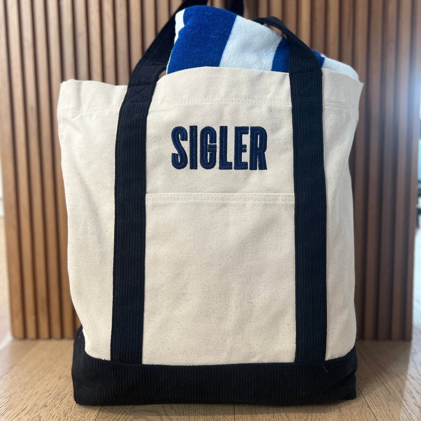Canvas Beach Bag | Oatmeal & Navy Blue | PRE-LAUNCH PRICING