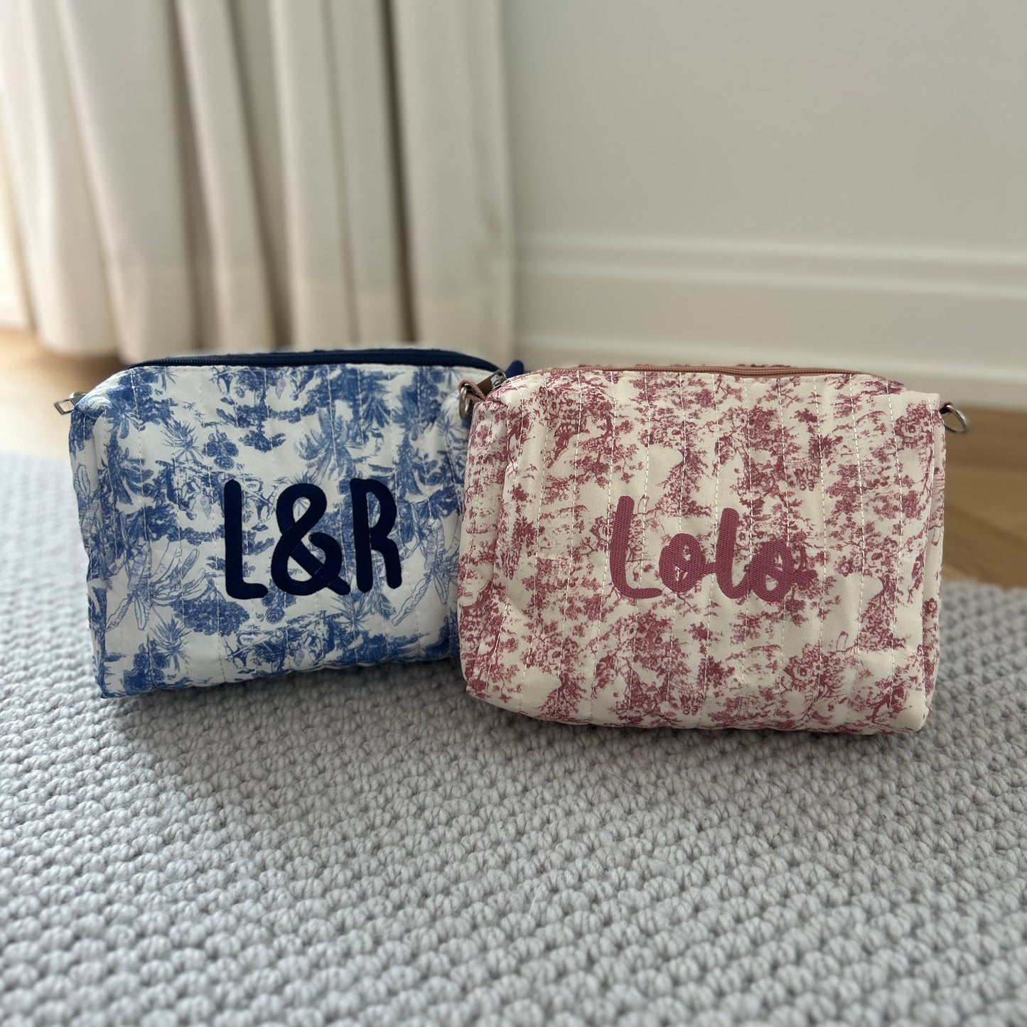 Toile Design Pouch | Blue or Blush