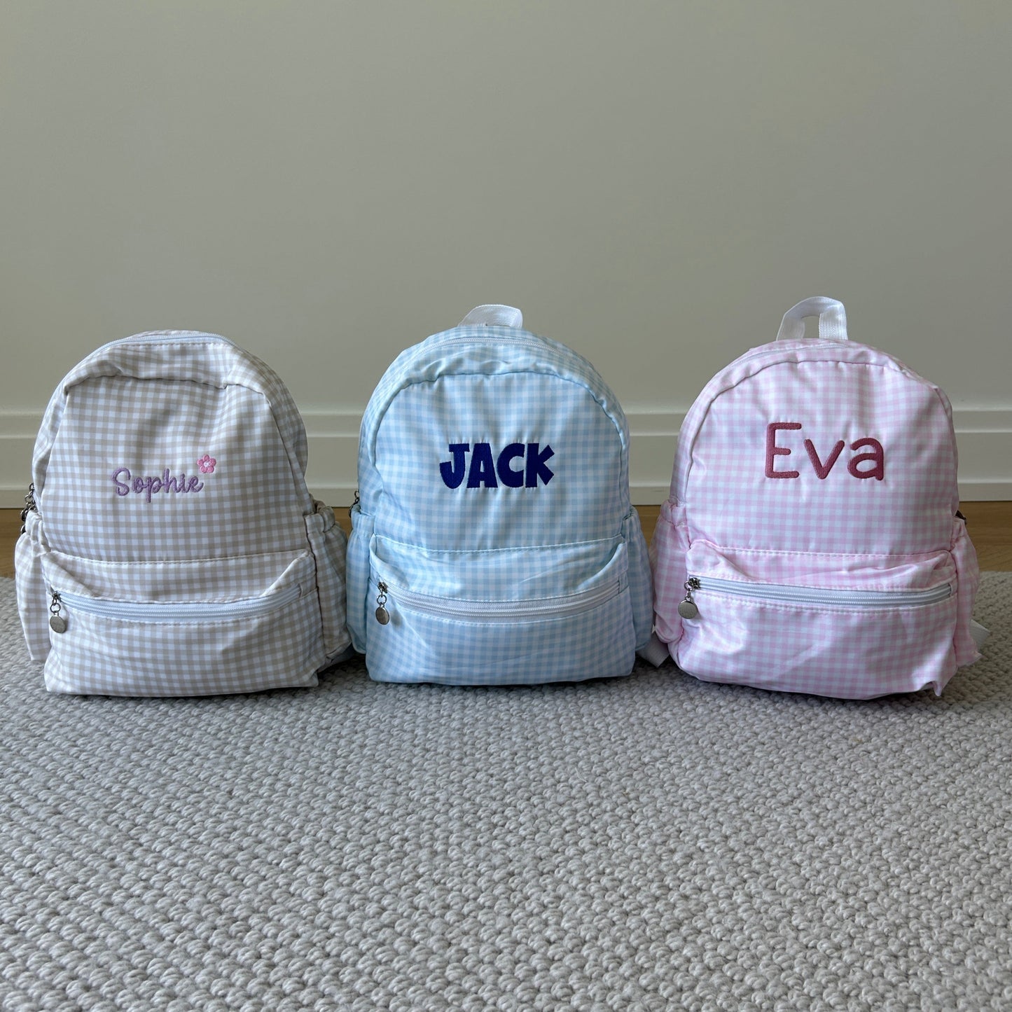 Gingham Toddler Backpack | Beige, Pink, Blue or Grey