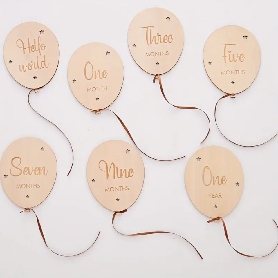 Milestone Wooden Balloon Cards | Monthly Photo Accessories