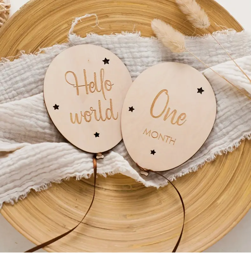Milestone Wooden Balloon Cards | Monthly Photo Accessories