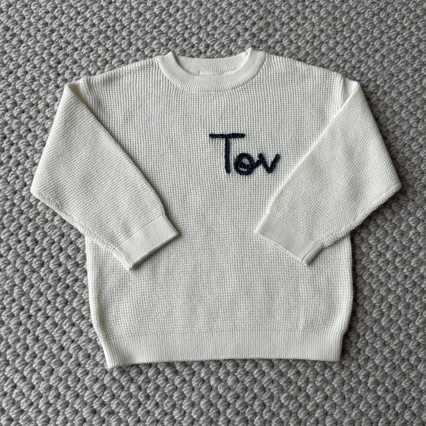 Waffle Straight Cut Sweater | Ivory or Blue 6 Months to 4 Years