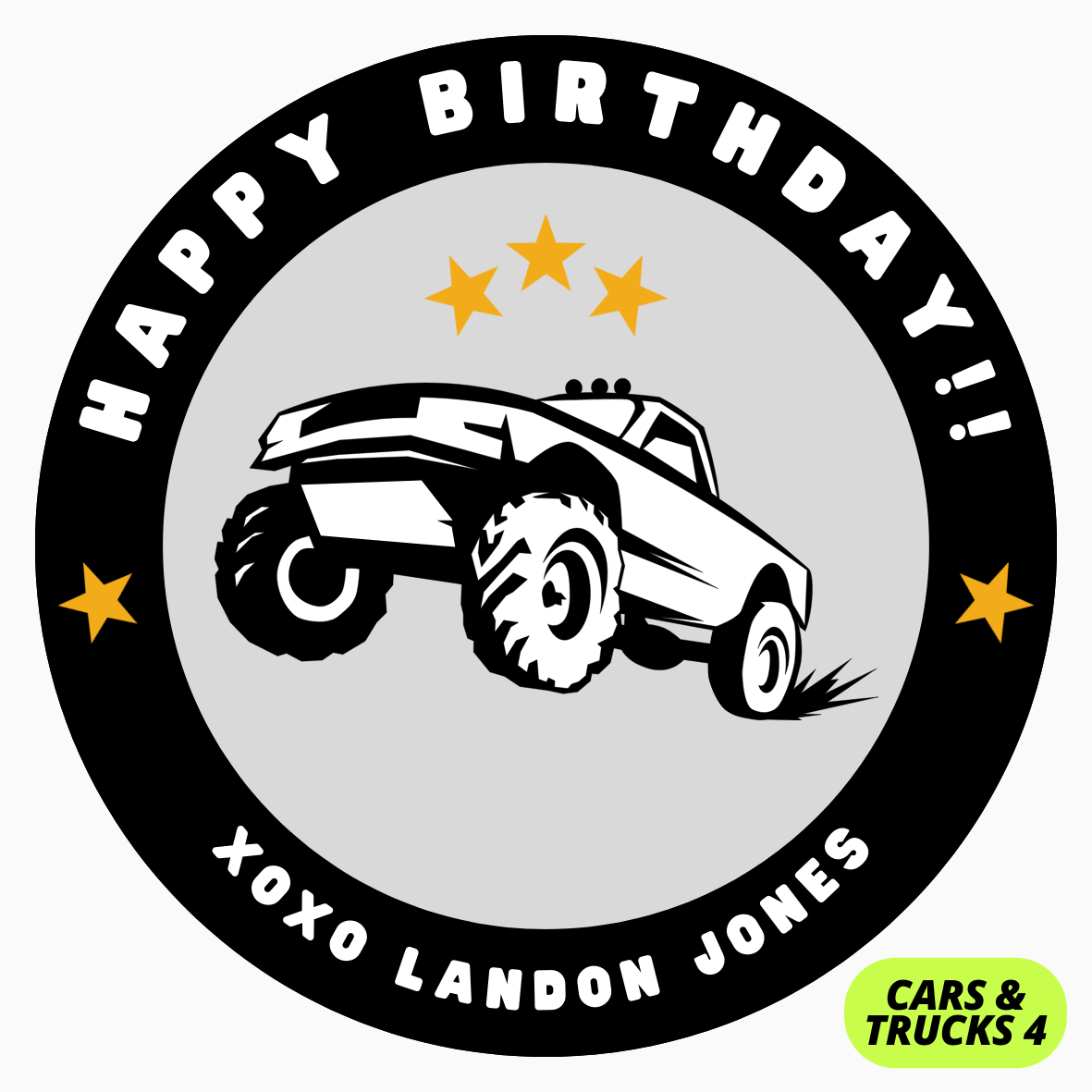 CARS & TRUCKS THEME HAPPY BIRTHDAY STICKERS