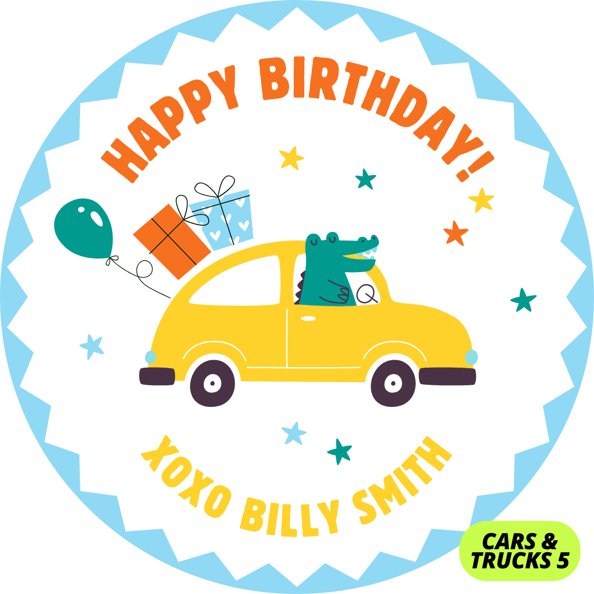 CARS & TRUCKS THEME HAPPY BIRTHDAY STICKERS