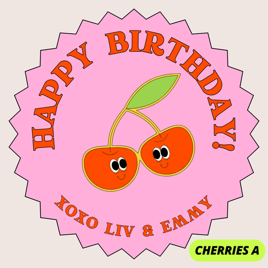 CHERRIES THEME HAPPY BIRTHDAY STICKERS