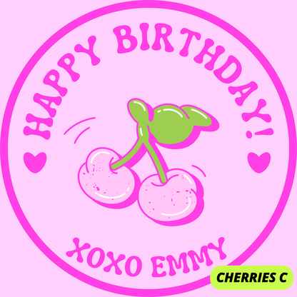 CHERRIES THEME HAPPY BIRTHDAY STICKERS