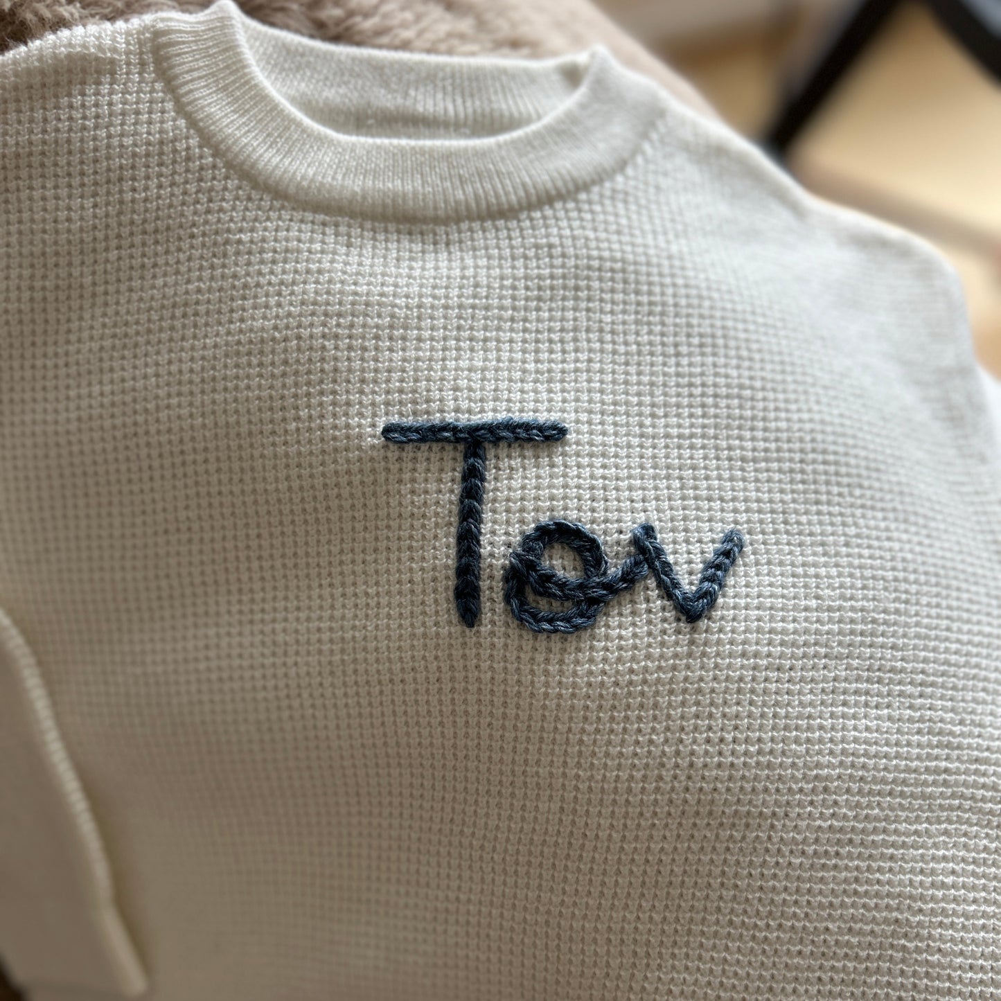Waffle Straight Cut Sweater | Ivory or Blue 6 Months to 4 Years