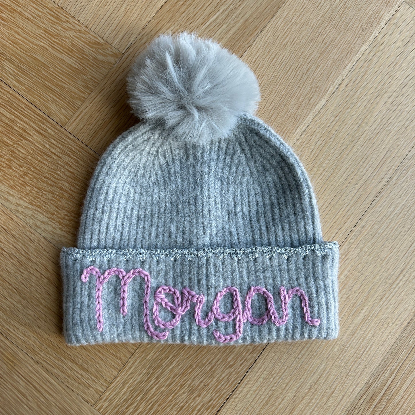 *PREMIUM* Grey Pom Pom Beanie with metallic silver trim | Winter Hat for 1 - 10 Year Olds