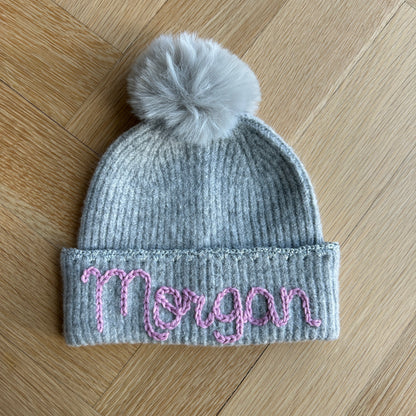 *PREMIUM* Grey Pom Pom Beanie with metallic silver trim | Winter Hat for 1 - 10 Year Olds