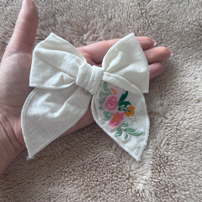 Embroidered Bow Clip | Girls Hair Accessory Ready to Ship