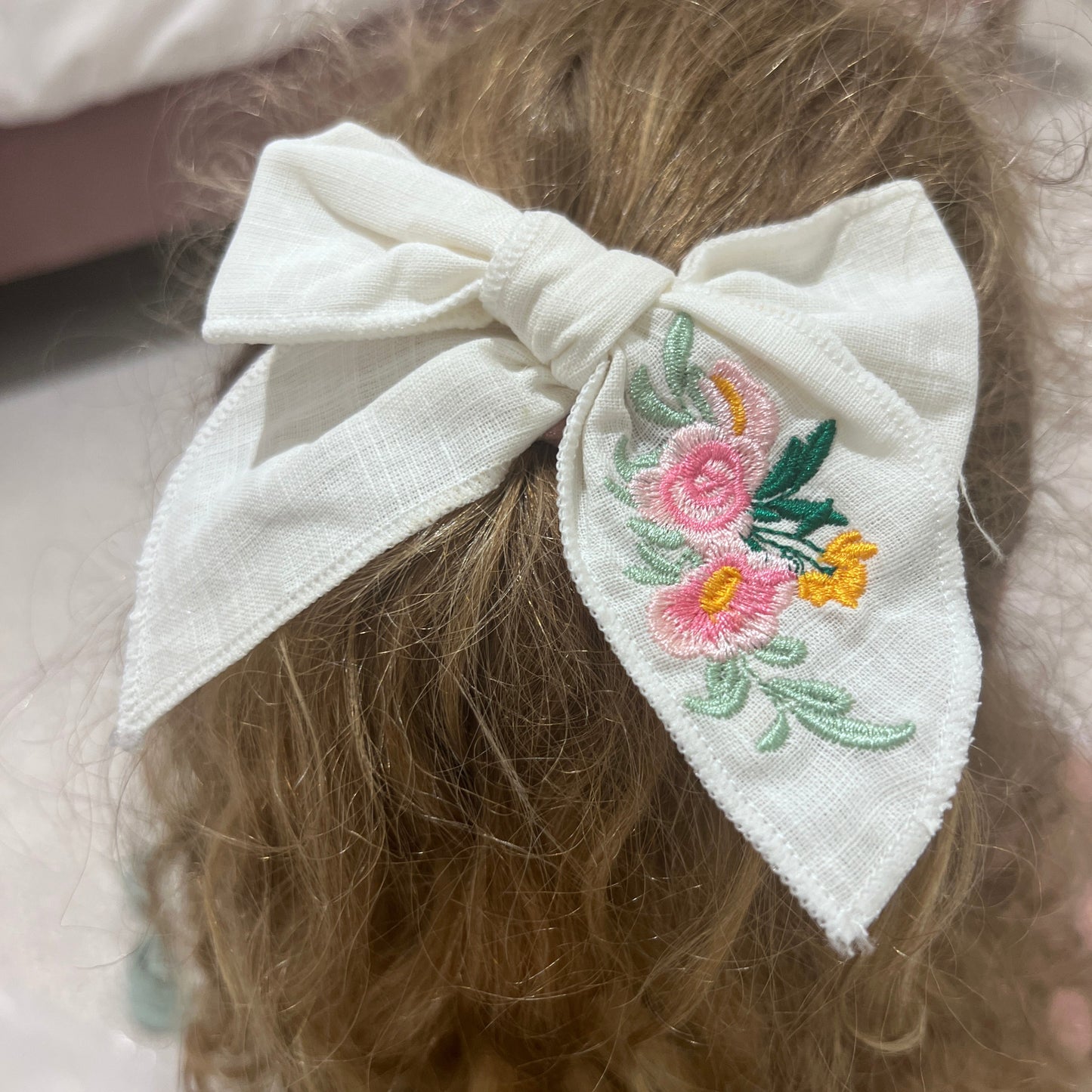 Embroidered Bow Clip | Girls Hair Accessory Ready to Ship