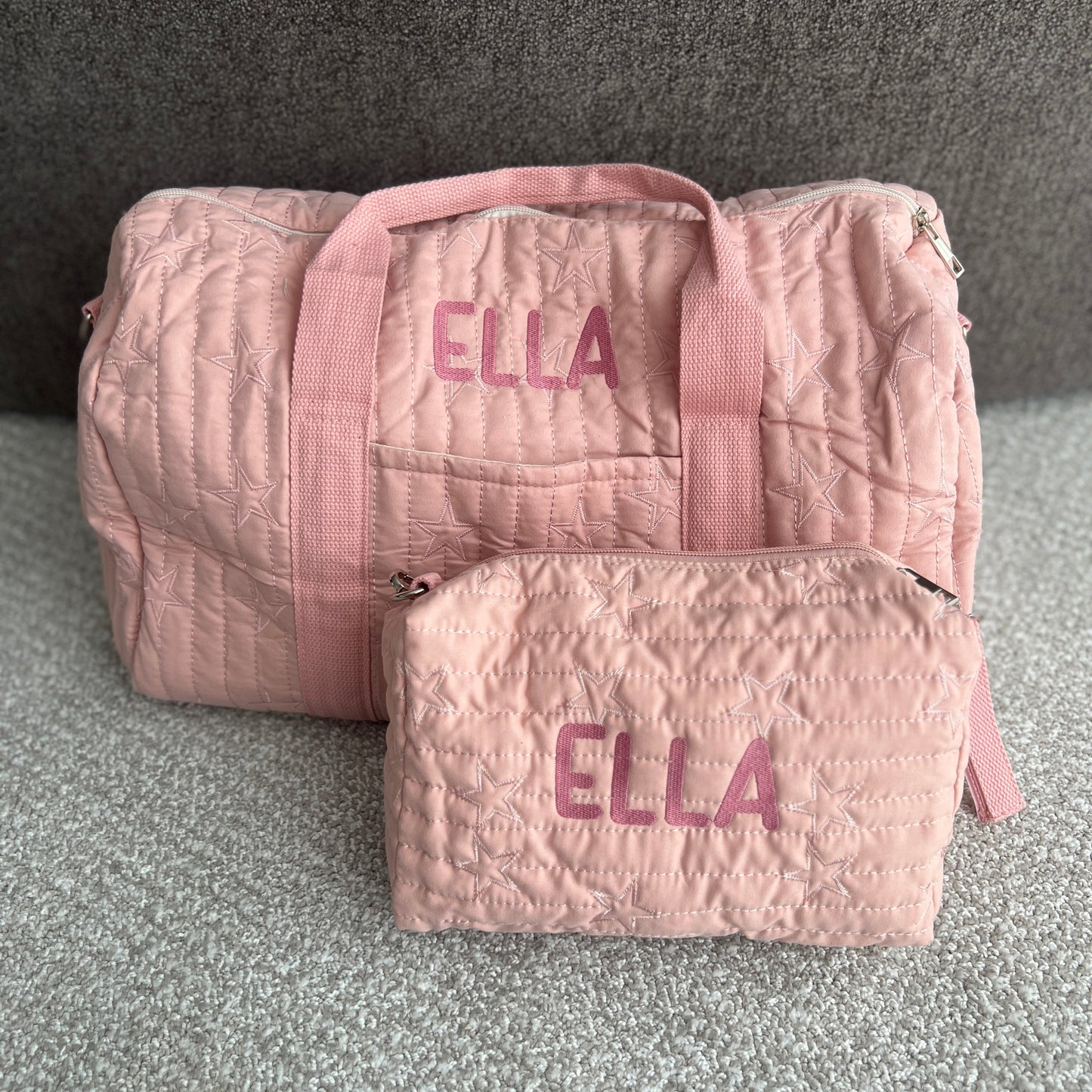 Star Bag & Pouch Bundle | Overnight Bag + Pouch in Grey or Pink| Machine Embroidery