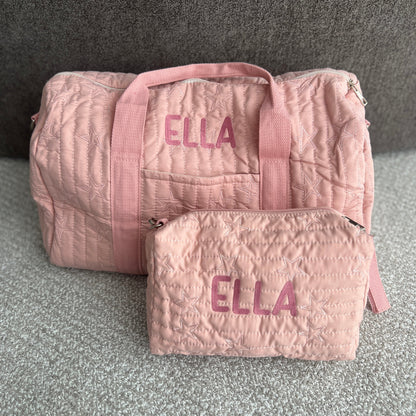 Star Bag & Pouch Bundle | Overnight Bag + Pouch in Grey or Pink| Machine Embroidery