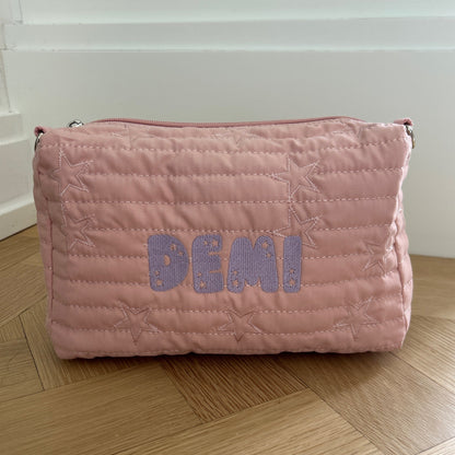 Star Diaper Pouch | Pale Pink or Grey Green | Machine Embroidery