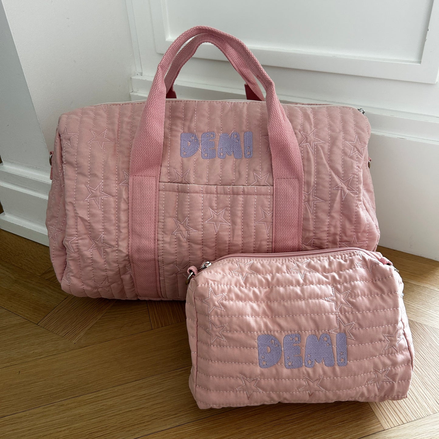 Star Bag & Pouch Bundle | Overnight Bag + Pouch in Pink or Grey| Machine Embroidery