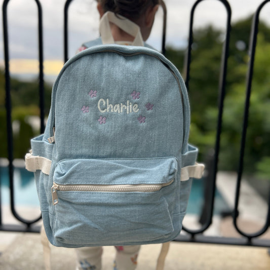 CHARLIE Denim Backpack | Name embroidered